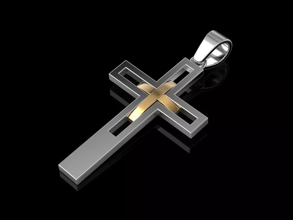 Cross silver and gold pendant 3D print model_0