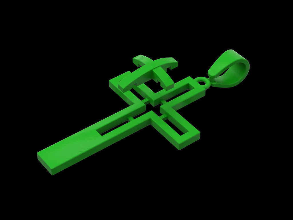 Cross silver and gold pendant 3D print model_2