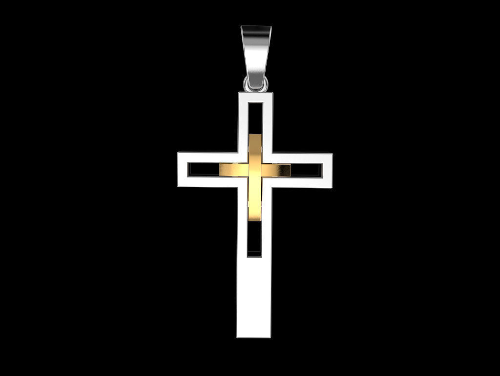 Cross silver and gold pendant 3D print model_1
