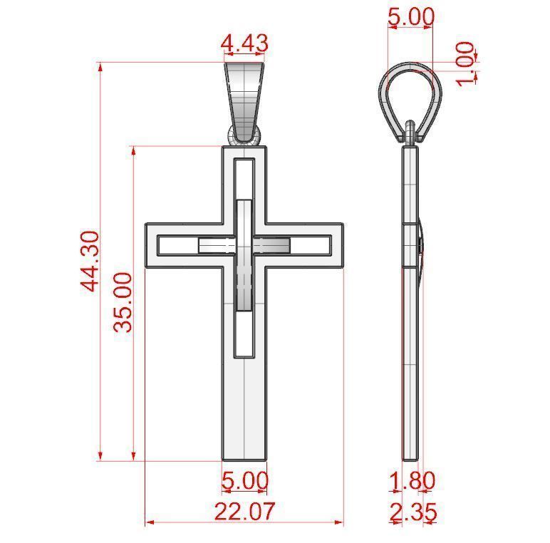 Cross silver and gold pendant 3D print model_3