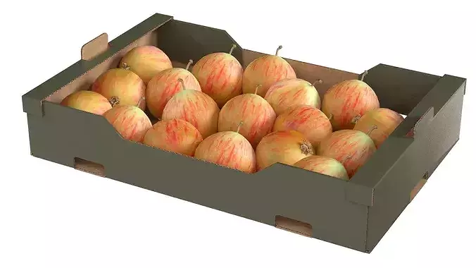 Crab Apple Cardboard Fruit Box Low-poly 3D model 2