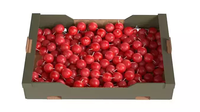 Cranberry Cardboard Fruit Box Low-poly 3D model 3