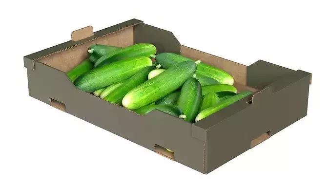 Cucumber Cardboard Fruit Box Low-poly 3D model 2
