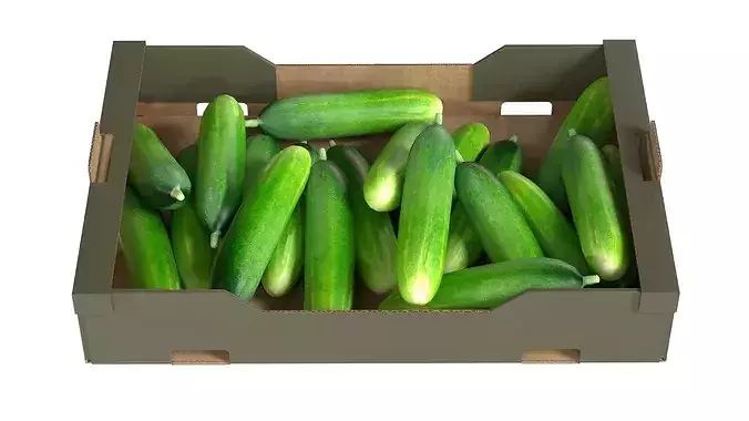 Cucumber Cardboard Fruit Box Low-poly 3D model 3