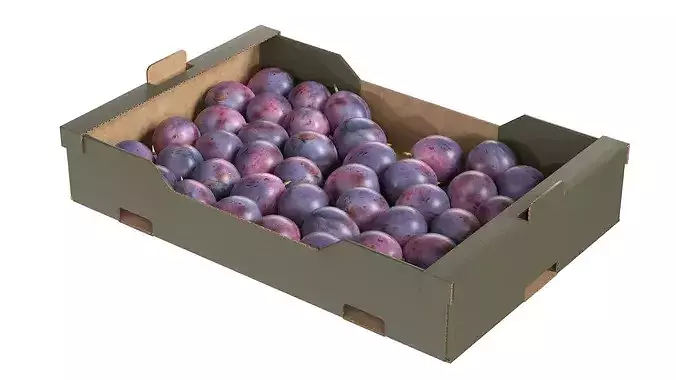 Damsun Plum Cardboard Fruit Box Low-poly 3D model 2