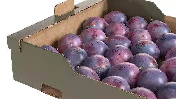 Damsun Plum Cardboard Fruit Box Low-poly 3D model 4