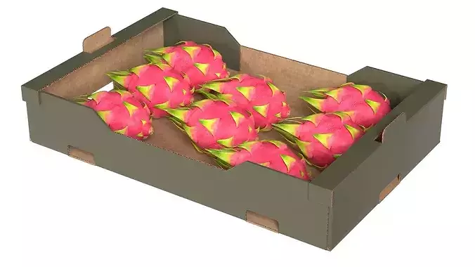 Dragon Fruit Cardboard Fruit Box Low-poly 3D model 2