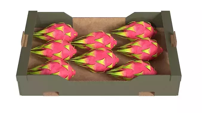 Dragon Fruit Cardboard Fruit Box Low-poly 3D model 3