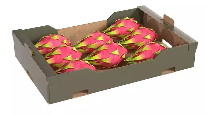 Dragon Fruit Cardboard Fruit Box Low-poly 3D model