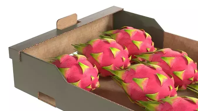 Dragon Fruit Cardboard Fruit Box Low-poly 3D model 4
