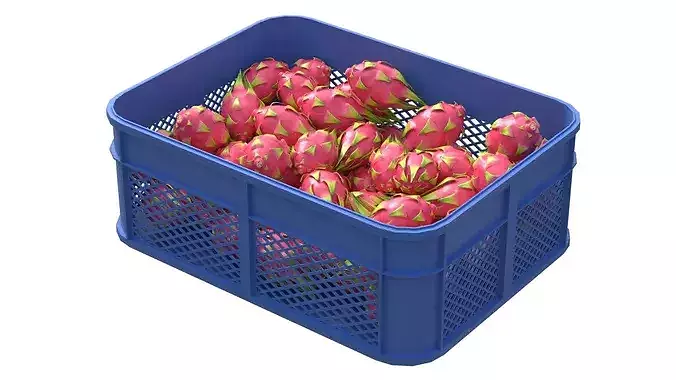 Dragon Fruit Plastic Crate Low-poly 3D model 2
