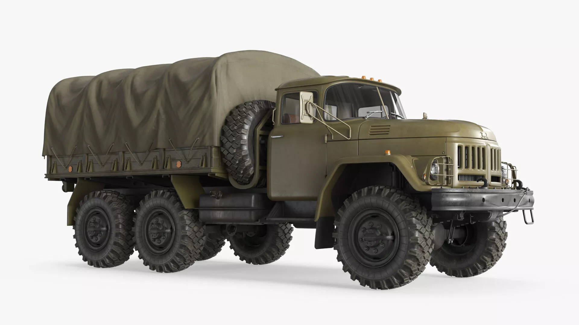 ZIL-131 Military Truck with Cargo Bed and Cover Rigged for Maya 3D model