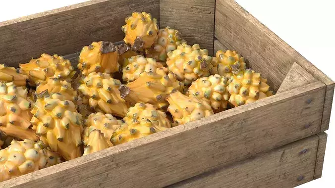 Dragon Fruit Yellow Wooden Crate Low-poly 3D model 4