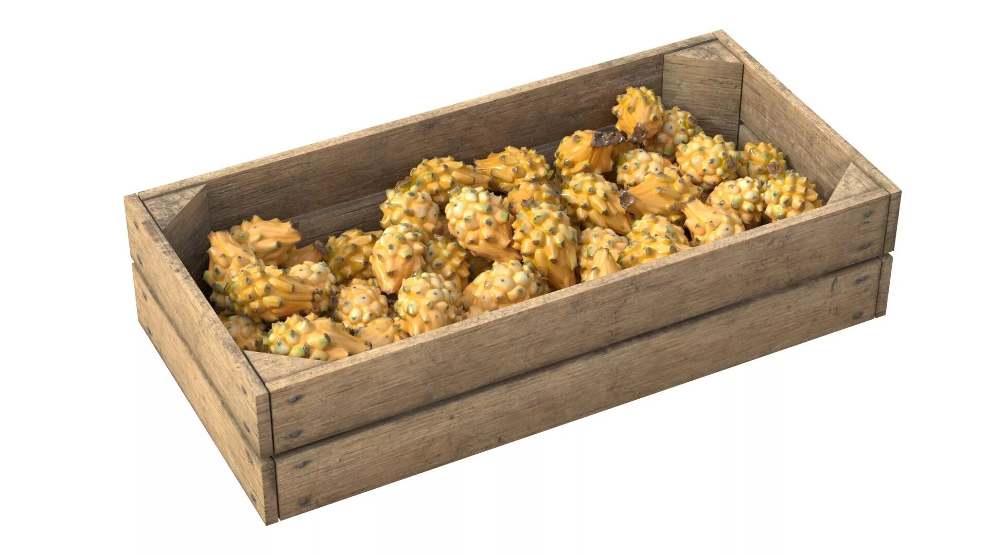 Dragon Fruit Yellow Wooden Crate Low-poly 3D model