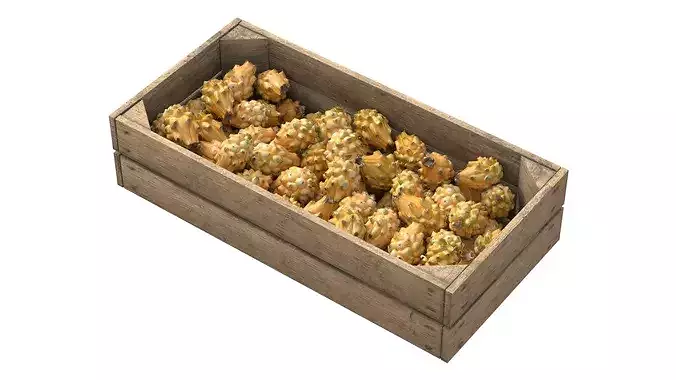 Dragon Fruit Yellow Wooden Crate Low-poly 3D model 2