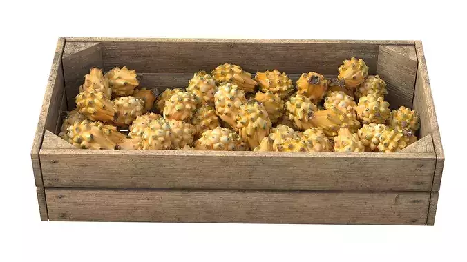 Dragon Fruit Yellow Wooden Crate Low-poly 3D model 3