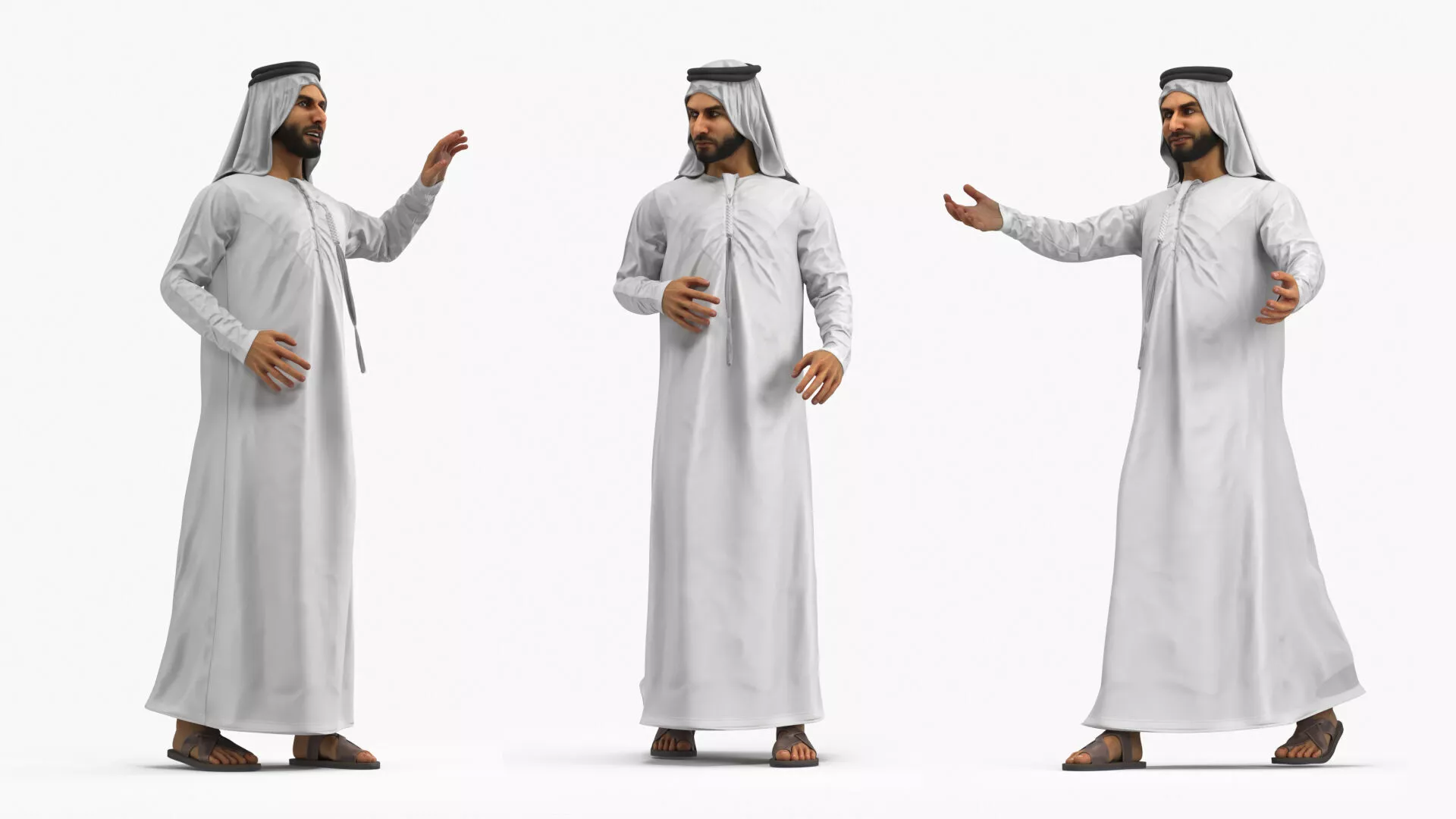 Arabian Man in Kandura A Pose White Rigged 3D model