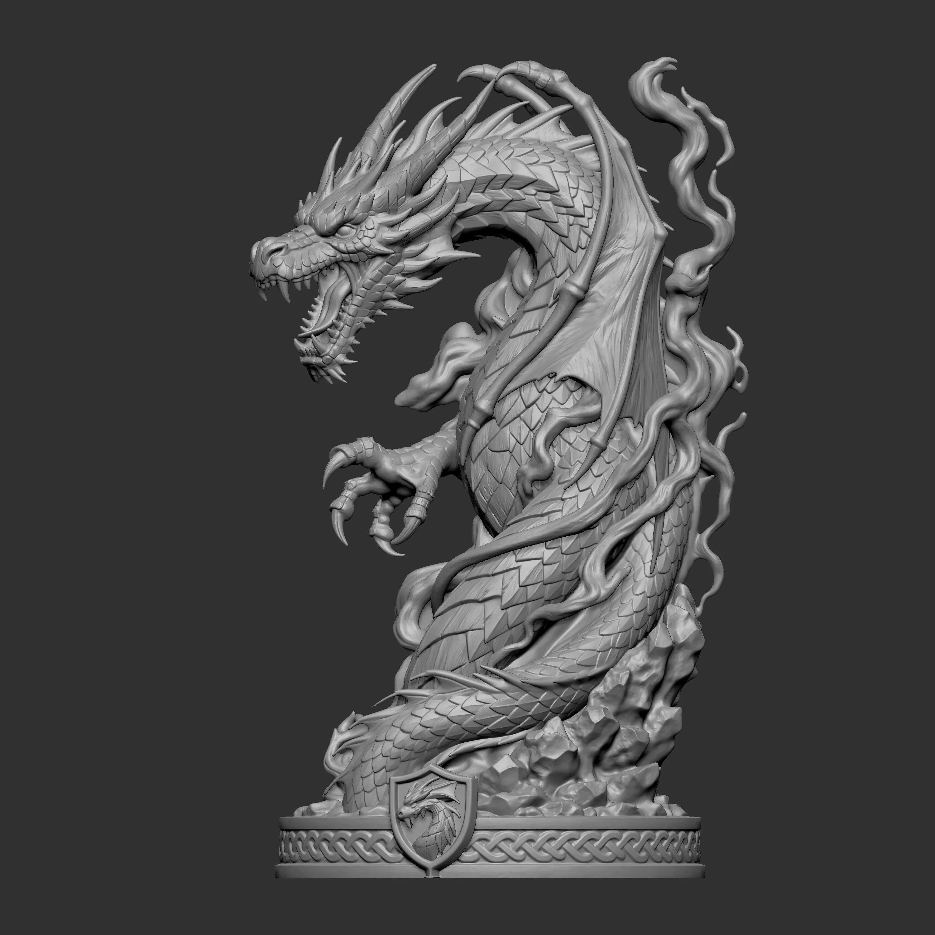 3D digital sculpture of an Eastern Coiled Dragon 3D print model