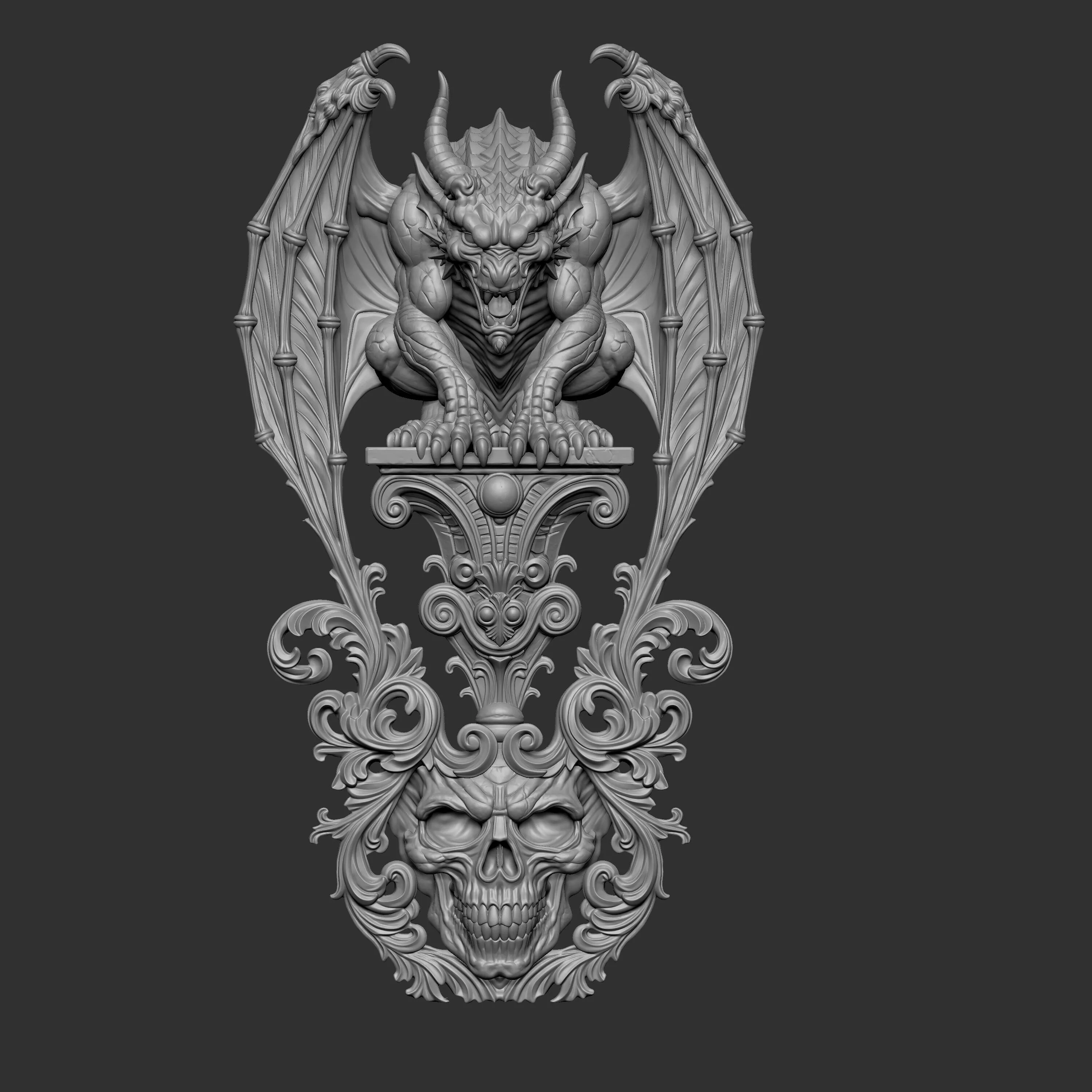 3D model rendering of a Gothic Gargoyle Wall Decor 3D print model
