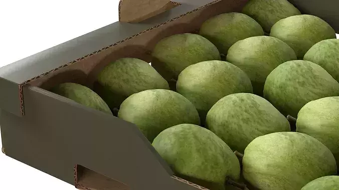 Guava Cardboard Fruit Box Low-poly 3D model 4