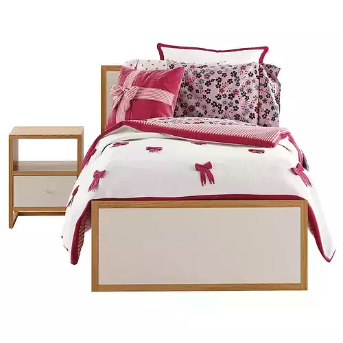 Kids Lina Bed and Nightstand 3D model 4