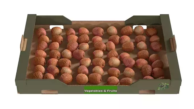 Lychee Cardboard Fruit Box Low-poly 3D model 4