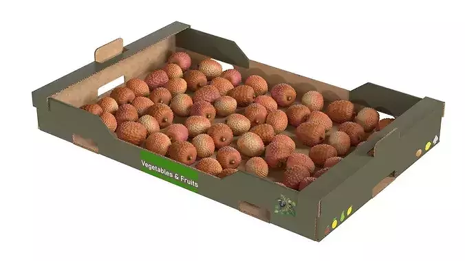 Lychee Cardboard Fruit Box Low-poly 3D model 2