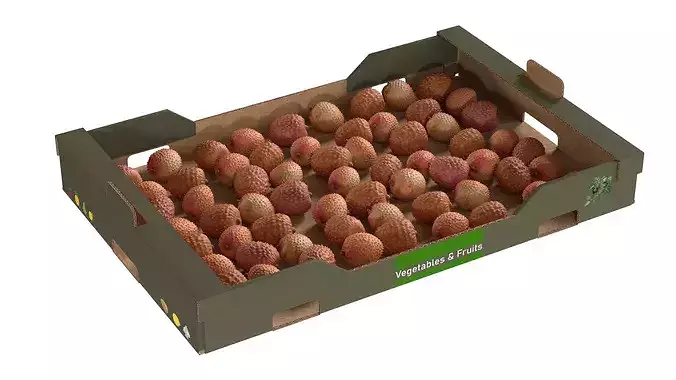 Lychee Cardboard Fruit Box Low-poly 3D model