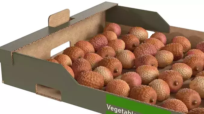 Lychee Cardboard Fruit Box Low-poly 3D model 3