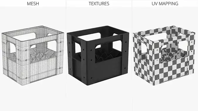 Beverage Crate with Compartments Black 3D model 6