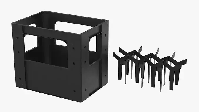 Beverage Crate with Compartments Black 3D model 5