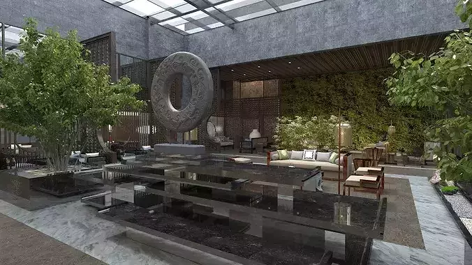 Chinese Teahouse Cafe 3D model 4