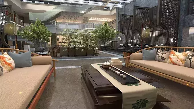 Chinese Teahouse Cafe 3D model 3