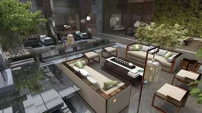 Chinese Teahouse Cafe 3D model 5