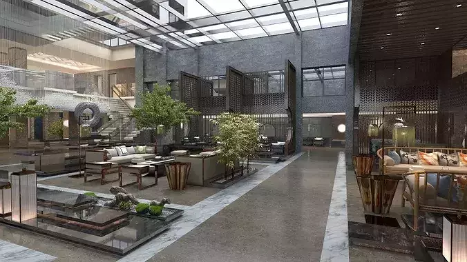 Chinese Teahouse Cafe 3D model 2