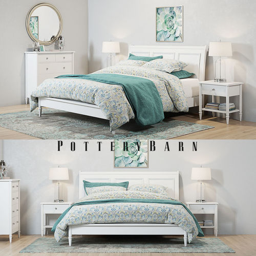 Pottery Barn Crosby White Bedroom set 3D model