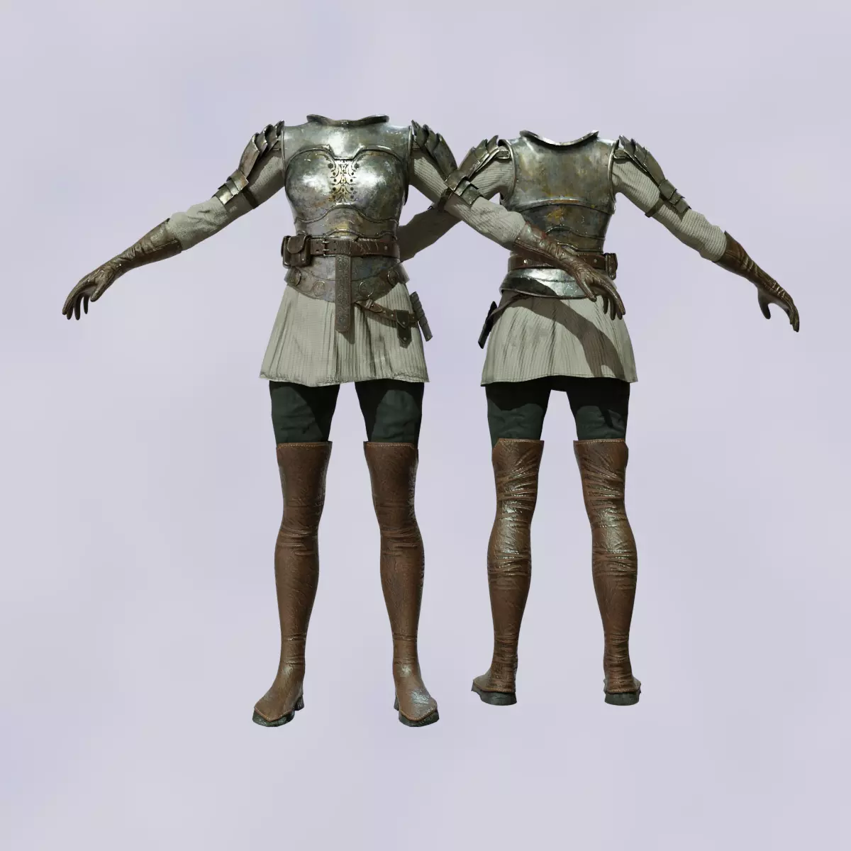 Medieval Female Knight Armor Outfit Game Ready Low-poly 3D model
