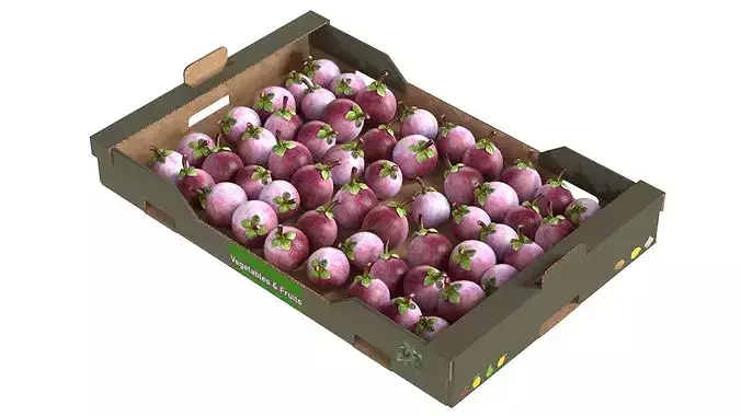 Mangosteen Cardboard Fruit Box Low-poly 3D model 2