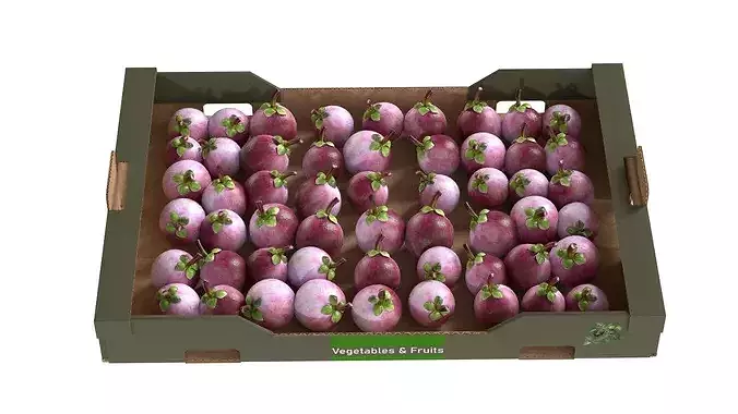 Mangosteen Cardboard Fruit Box Low-poly 3D model 4