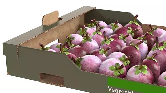 Mangosteen Cardboard Fruit Box Low-poly 3D model 3