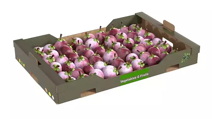 Mangosteen Cardboard Fruit Box Low-poly 3D model
