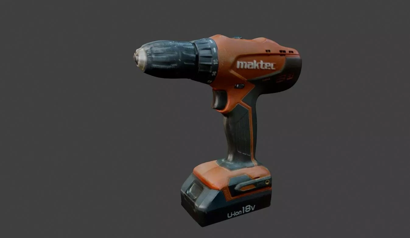 3D scan of a power screwdriver and battery with texture Low-poly 3D model