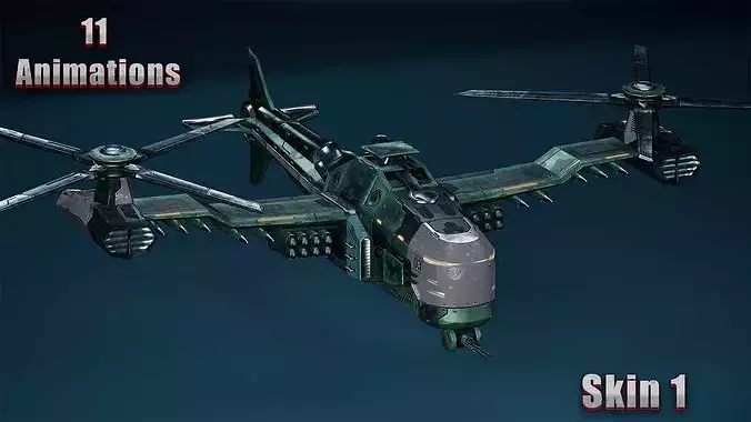 Sci-Fi Transport - Military Helicopter Low-poly 3D model 2