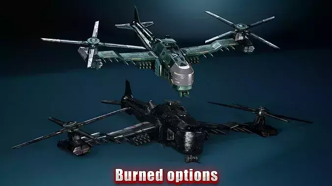 Sci-Fi Transport - Military Helicopter Low-poly 3D model 5