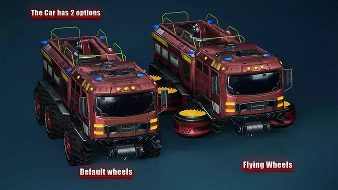Sci-Fi Transport - Firefighter truck Low-poly 3D model 2