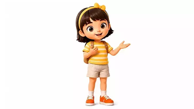 Stylized Girl Character Cute Cartoon Kid Rigged and Animated