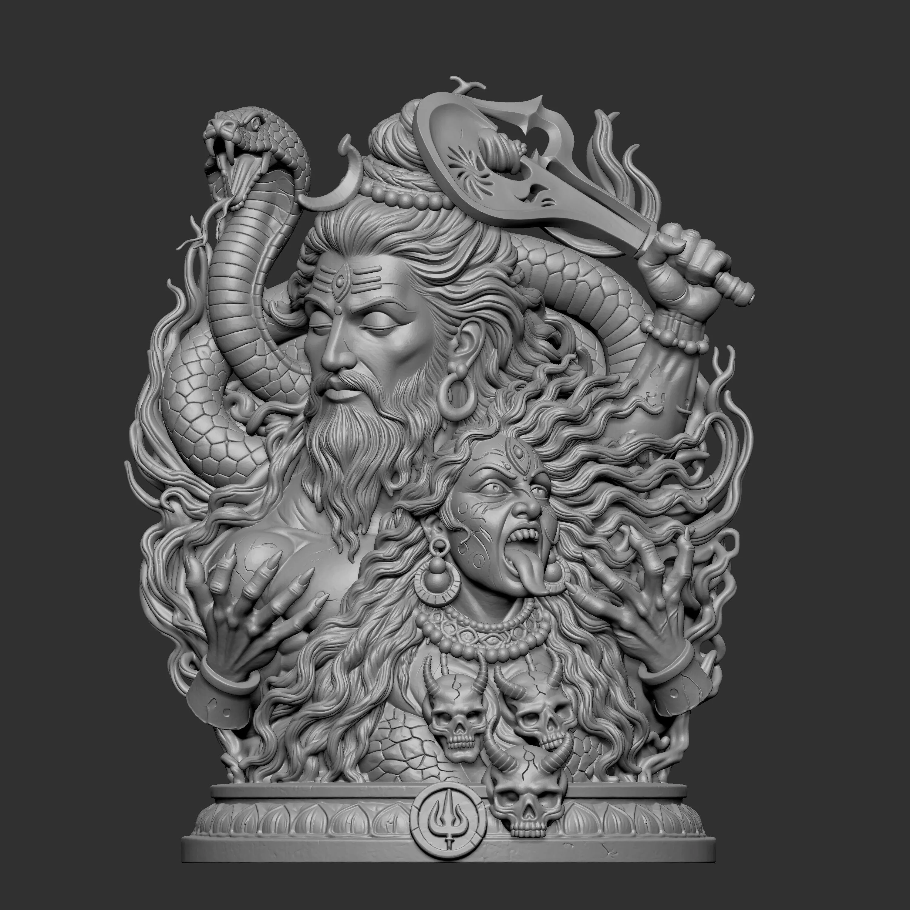 3D digital sculpture of Lord Shiva and Goddess Kali 3D print model