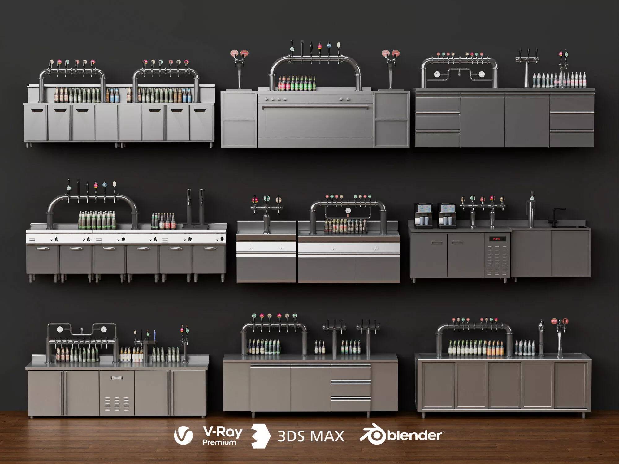 Stainless steel beverage dispensing cabinet model set 3D model