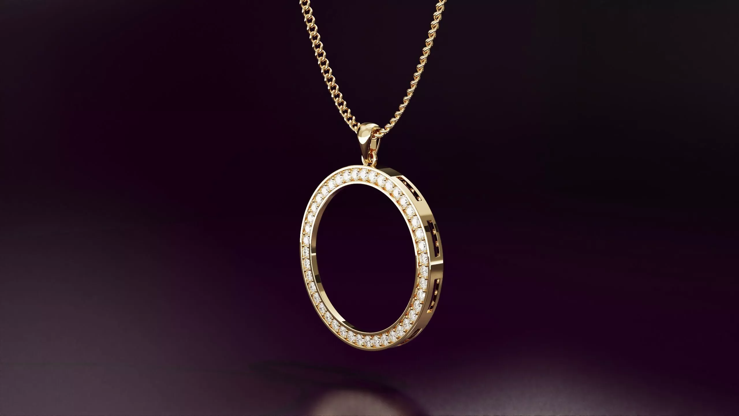 Round pendant with round diamonds 30mm 3D print model