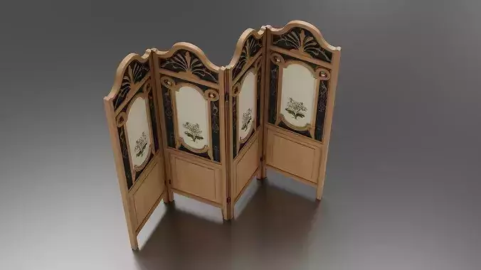 wood-framed room divider Low-poly 3D model 5